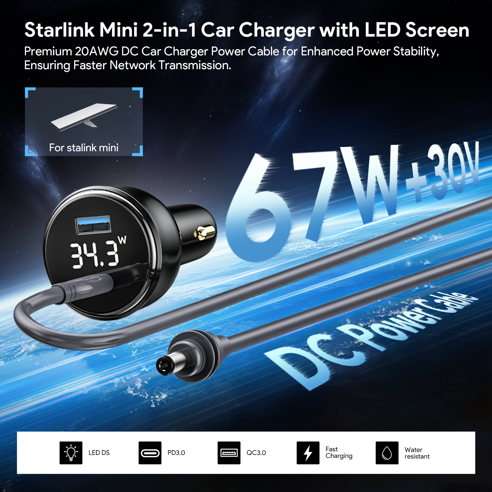 Cargador de coche 2 en 1 Starlink Mini 100W